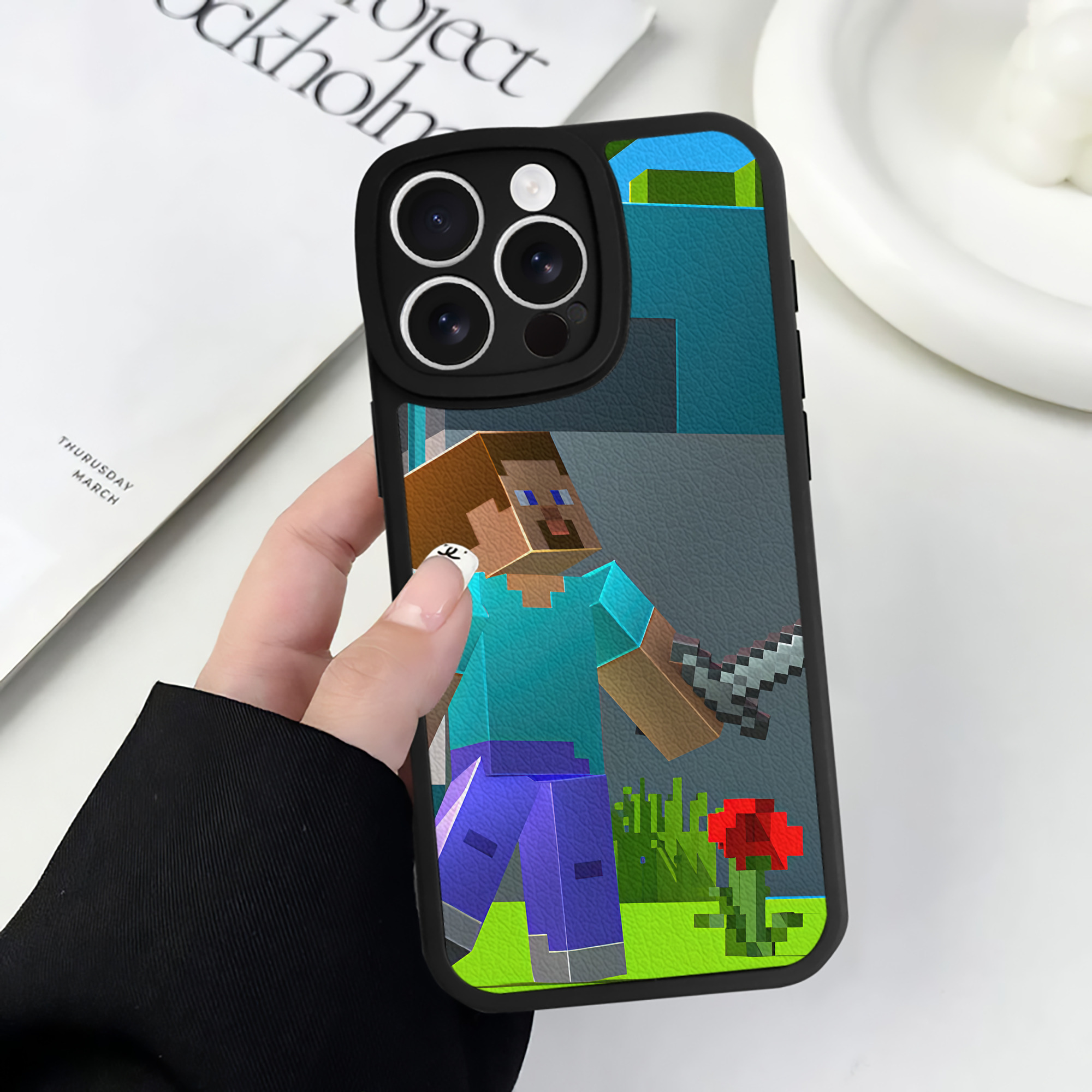 （画像用） マインクラフト ブロックの世界 Minecraft MC Block world 【iPhone 16シリーズ対応】シリコンスマホケース（レザー調） 材質：シリコン